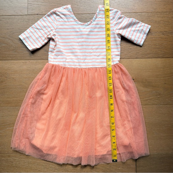 Hanna Andersson Girls Tulle Dress - Peach and White Striped - Size 110/5 - Picture 5 of 6
